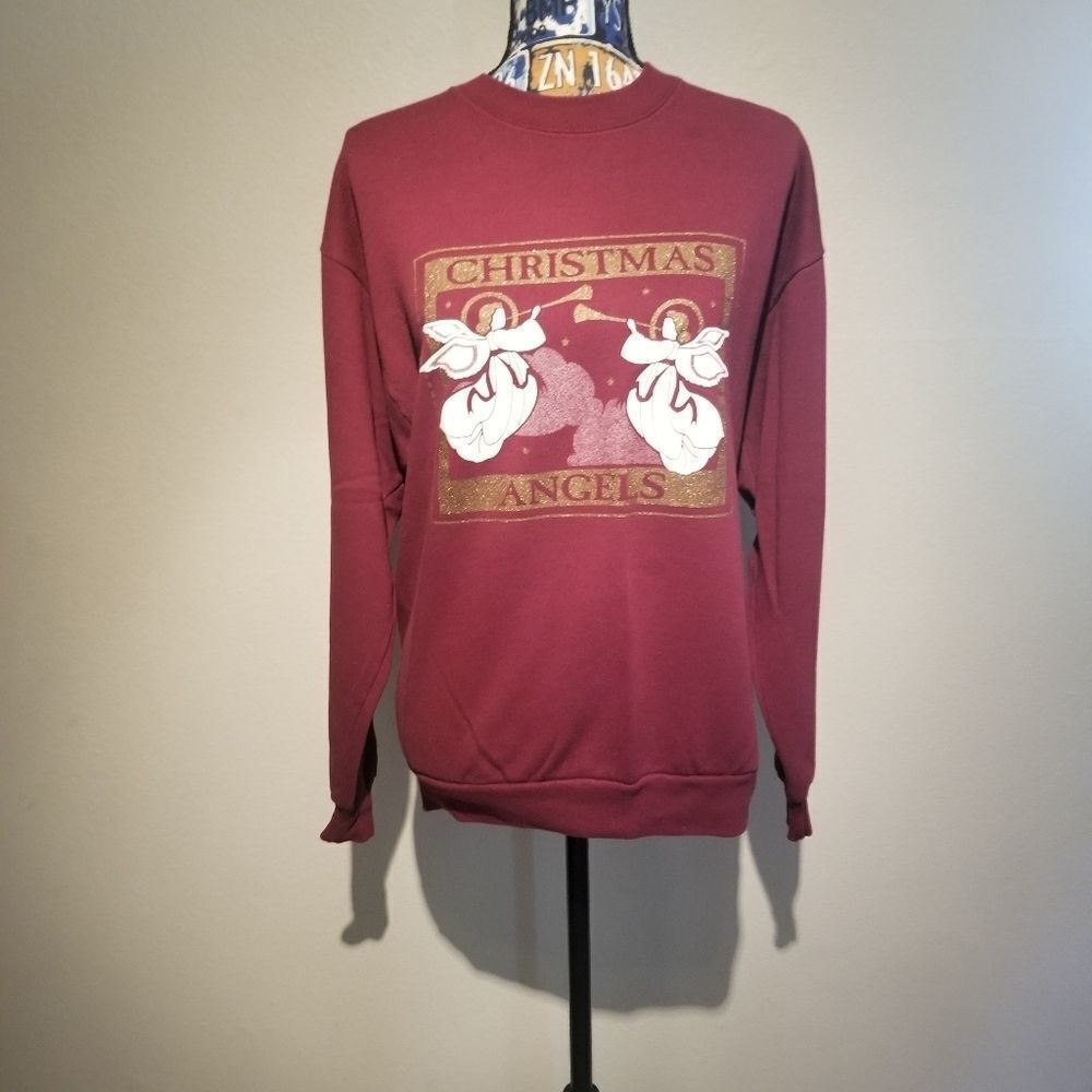 VINTAGE CHRISTMAS ANGELS SWEATER JERZEES BRAND LARGE (SHd)
